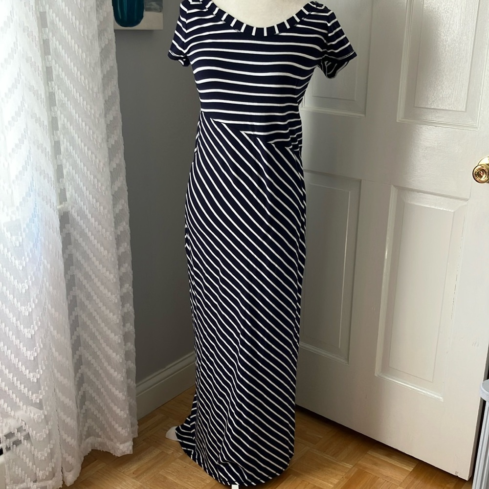 Athleta striped scoop neck stretchy casual maxi long dress S